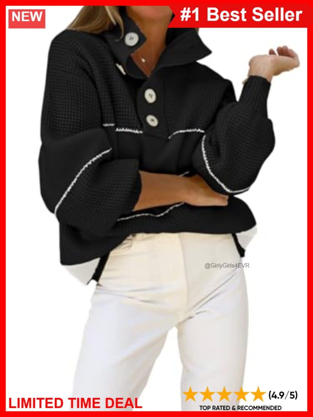 Slouchy Waffle Knit Polo Collared Pullover Striped Sweater